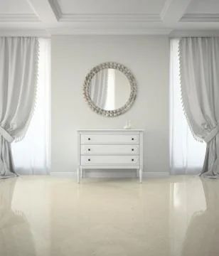 Interior of classic room with round mirror and cabinet 3D rendering Stock Illustration