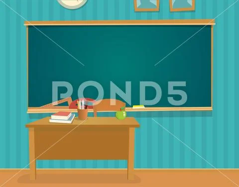 Interior of classroom with desk and blackboard. Stock Illustration