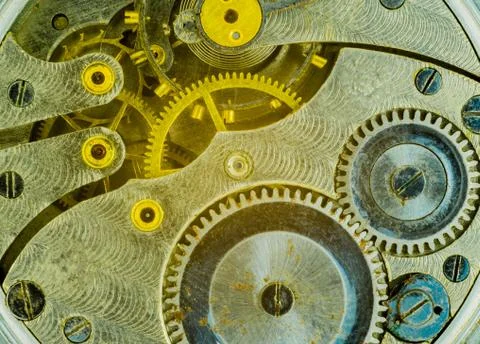 The interior of the clock mechanism Stock Photos