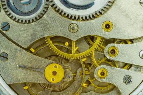The interior of the clock mechanism Stock Photos