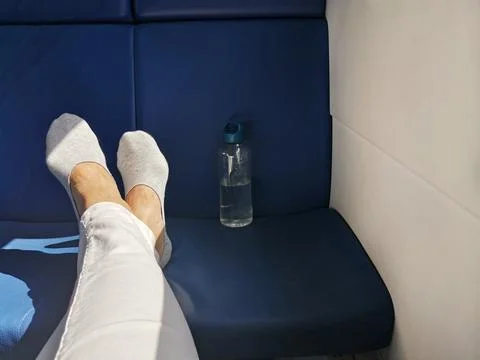 Interior coach commuter train. Train car inside. Absence of travelers passeng Stock Photos