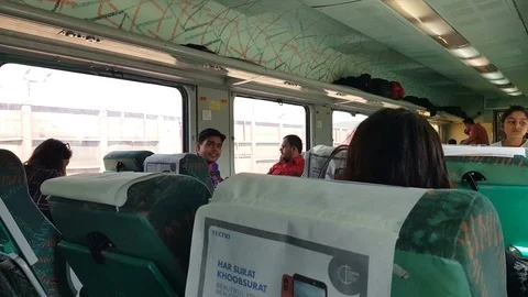The interior of a coach of the fastest train of India Stock-Footage 96274218