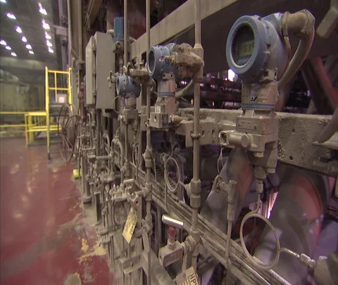 Interior coal power plant. Pan left then all the way right Stock Footage 86694478