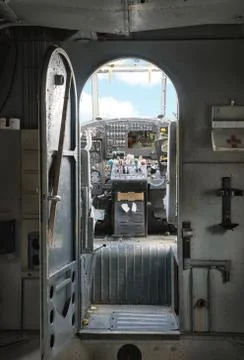 Interior of the cockpit with the broken dashboard 写真素材