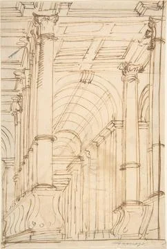 Interior with Columns and Vault 17th century Anonymous, Italian, 17th centu.. Ilustración de archivo