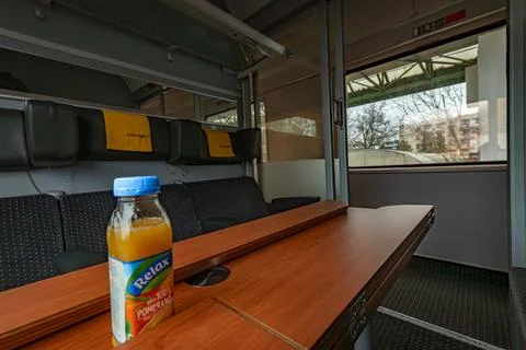 Interior of compartment of fast passenger train from Kolin to Usti nad Labem  Stock Photos