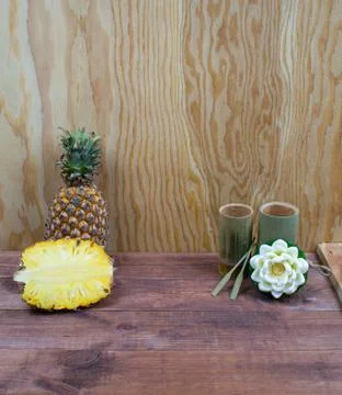 Interior composition of a home on wood table or floor and wall. Handmade spa  Stock Photos