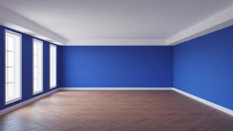 Interior Concept with Dark Blue Walls, White Ceiling and Cornice Stock Illustration