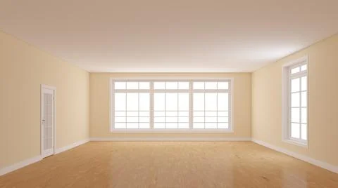 Interior Concept of the Empty Room with Beige Walls, Light Parquet Floor Stock Illustration