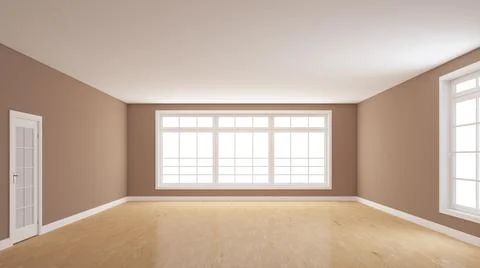 Interior Concept of the Empty Room with Light Brown Walls, Parquet Floor Stock Illustration