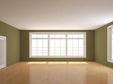 Interior Concept of the Empty Room with Parquet and Khaki Walls Stock Illustration