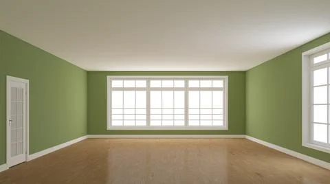 Interior Concept of an Empty Room with Parquet, White Plinth and a Green Wall Stock Illustration