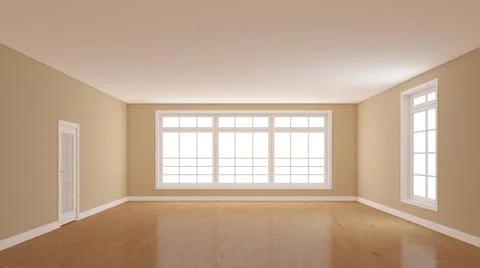 Interior Concept of the Empty Room with Parquet and Beige Walls Stock Photos