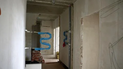 Interior construction site during renovation with new plumbing installation Stock-Fotos
