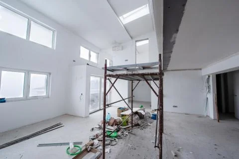 Interior of construction site with scaffolding Stock Photos