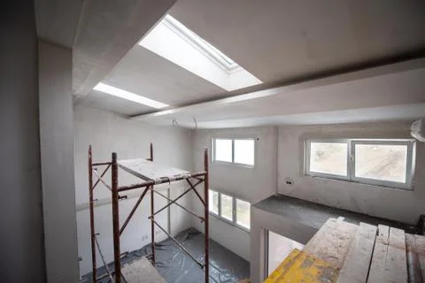 Interior of construction site with scaffolding Stock Photos