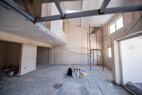 Interior of construction site with scaffolding Stock Photos