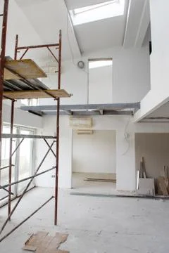 Interior of construction site with scaffolding Stock Photos