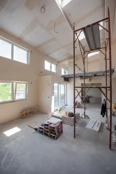 Interior of construction site with scaffolding Stock Photos