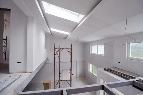 Interior of construction site with scaffolding Stock Photos