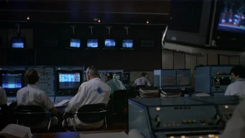 Interior control room/command center for space flight Stock Footage 163171299