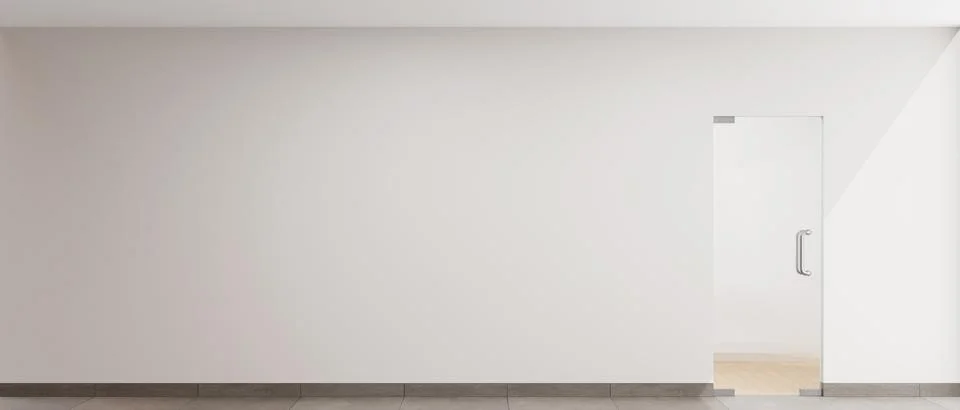 Interior Copy Space Background With Single Swing Glass Door 3D Render Illus.. Stock Illustration