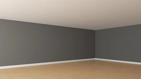 Interior Corner of the Empty Room with Grey Walls, White Ceiling, Light Parquet Stock Illustration