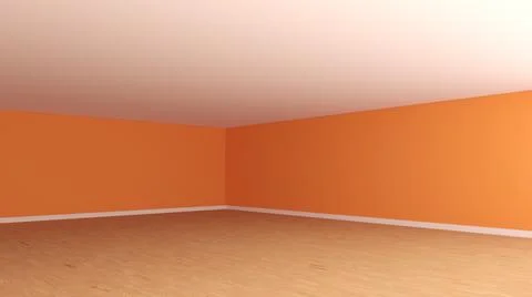 Interior Corner with Orange Walls, White Ceiling, Light Parquet Floor Stock Illustration