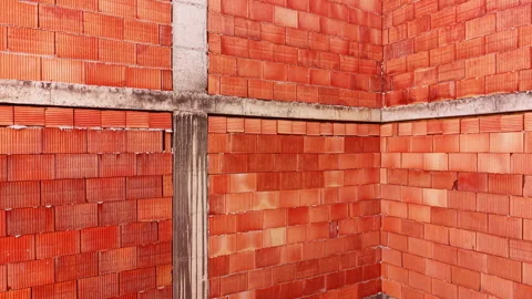 Interior corner view of red ceramic brick walls Stock Footage 335690814