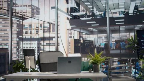 Interior, corporate work environment, modern furniture and office supplies Stock Photos