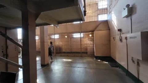 Interior Corridor of Cellhouse D Block on Alcatraz Island Stock Footage 328129209