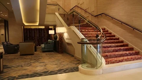 Interior Corridor Hotel Stairs Stock Footage 126955122