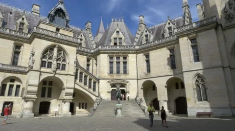 Interior courtyard of the Chateau de Pierrefonds - France Stock Footage 54027336