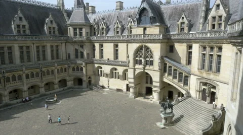 Interior courtyard of the Chateau de Pierrefonds - France Stock Footage 54027507
