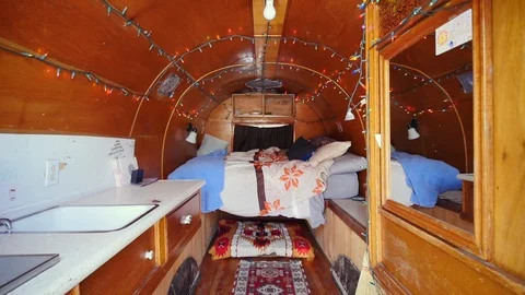 Interior of a Cozy Camper Van Stock Footage 123434571