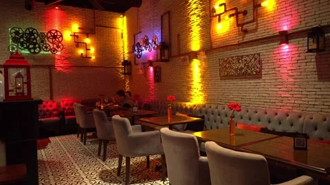 Interior of cozy restaurant. Modern loft-style design, Stock Footage 269543927