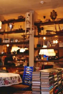 Interior of cozy restaurant with warm light Stock Photos