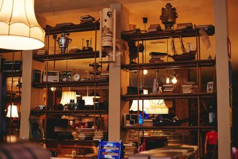 Interior of cozy restaurant with warm light Stock Photos