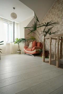 Interior of a cozy room on the second floor Stock Photos
