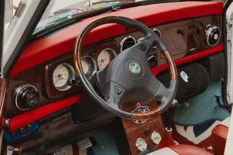 Interior of a custom mini car at a car show - Talagante, Chile - Oct 01, 2023 Stock Photos