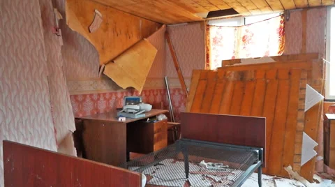 Interior of damaged abandoned house Stock Footage 62524554
