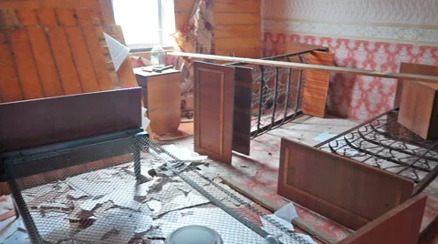 Interior of damaged abandoned house Stock Footage 62524565