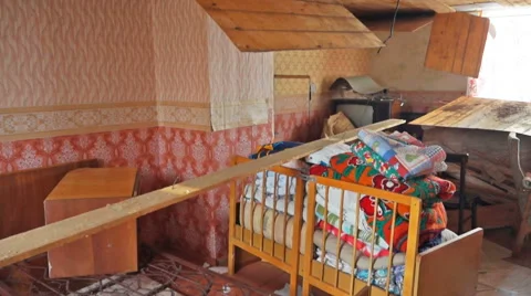 Interior of damaged abandoned house Stock Footage 62524583