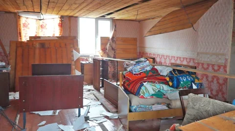 Interior of damaged abandoned house Stock Footage 62524603