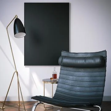 Interior with dark blank picture frame. 3d rendering イラスト素材