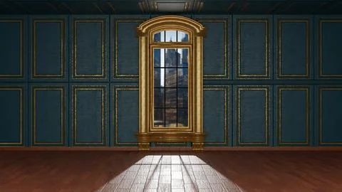 Interior day. Elegant ancient room with window to the outside. 스톡 일러스트
