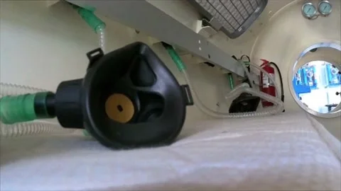 Interior of a decompression chamber for hyperbaric oxygen therapy treatments Stock Footage 149844215