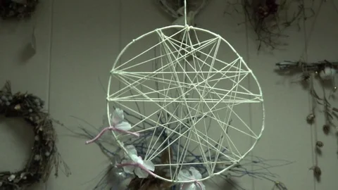 Interior decor Dreamcatcher handmade rope Stock Footage 123684546