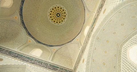 Interior decoration of the Bibi-Khanym or Bibi-Hanim Mosque, Samarkand Stock Footage 251646600