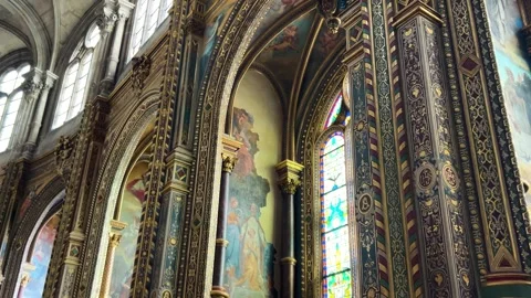 Interior decoration of the Church of St. Eustache in the Renaissance. Stock Footage 311949302